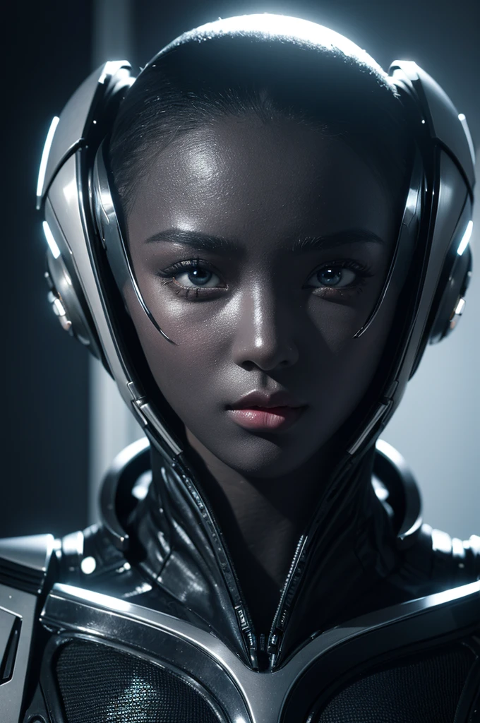 a sexy alien girl, beautiful detailed eyes, beautiful detailed lips, extremely detailed eyes and face, intricate futuristic alien outfit, hyper detailed, 8k, photorealistic, masterpiece