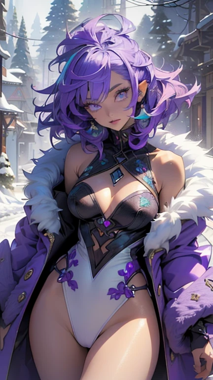 cute Fairy,(((a bit ,tiny a bit body,a bit))),((())),((anime Fairy with extremely cute and beautiful Purple Hair)), (((Fairy))), (((Fairy ears))),
(((Flat Chest))),((((Purple Hair:1.35,High Top Fade Haircut:1.4,High Top Fade:1.3,Purple Mohawk,Ear breathing)))),(((Aqua_eye:1.3))),Complex eye,beautiful detailed eye,symmetrical eye,big eye:1.5,(((Shiny skin:1.5,Light Skin: 1.5,Sunburned skin,Glowing Skin,very Glowing Skin,Shiny body,Plastic Glitter Skin,exaggerated Glowing Skin,Glowing Skin))),(Delicate and fine fingers,Detailed body,(Detailed face)),
cute,Lewd,erotic,Bold,((Browsing Caution)),
zettai ryouiki,Revealing clothing,Show some skin,(((Sexy purple fur coat, Purple fur coat outfit, Wearing a purple fur coat:1.3,purple winter coat))),((Aqua mini-skirt,Aqua mini skirt with furry edge,Visible ties)),((Pants Straps)),(White gloves,purple and Aqua clothes,Half naked,with a bit clothing,(((Fur-trimmed clothing)))),(((Complex outfit,Complex clothes,Embroidered costume,Glamorous costumes,Embroidered clothes,Glamorous clothing))),
(Dynamic pose:1.0),((tears)),Embarrassing,(Centered,Scale to fit dimensions,Three-part method),
((Snow-covered pine forest)),winter,scenery:1.25,((Complex scenery)),((Snowy forest background)),Christmas tree,
(Glossy winter ornaments),High resolution,Sharp focus,(Super detailed,Very detailed),(Photorealistic artwork:1.37),(Very detailed CG unity 8k wallpaper),(((Vibrant colors,Vibrant Themes))),(Complex),(masterpiece),(Highest quality),