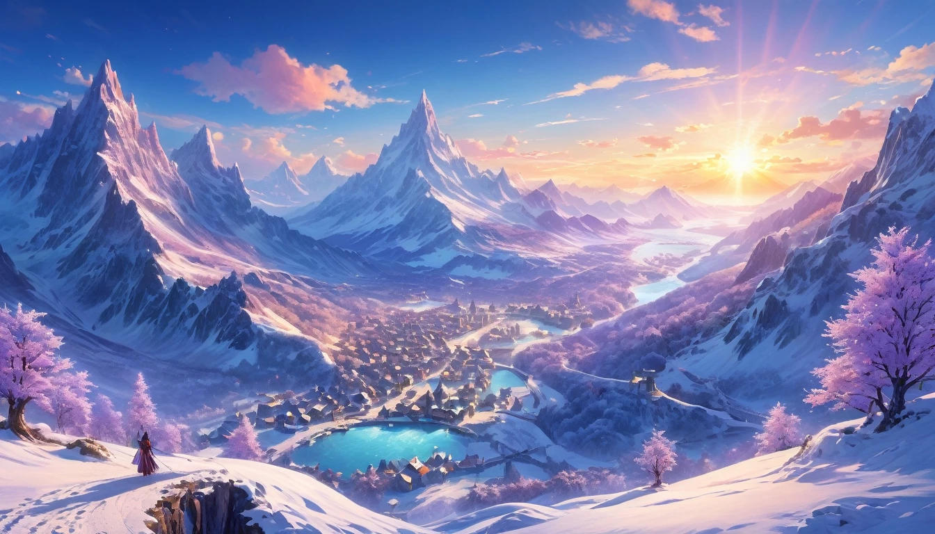(anime, fantasy, wintersun), (best quality, highres, HDR:1.2), vibrant colors, winter atmosphere, DnD map, intricate, ethereal beauty, fantastical landscapes, point of interest, ethereal light, general shot