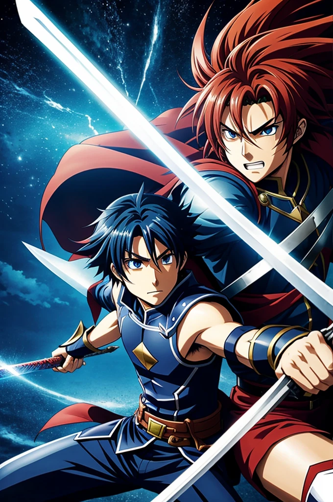 Anime two heroes fight with swords