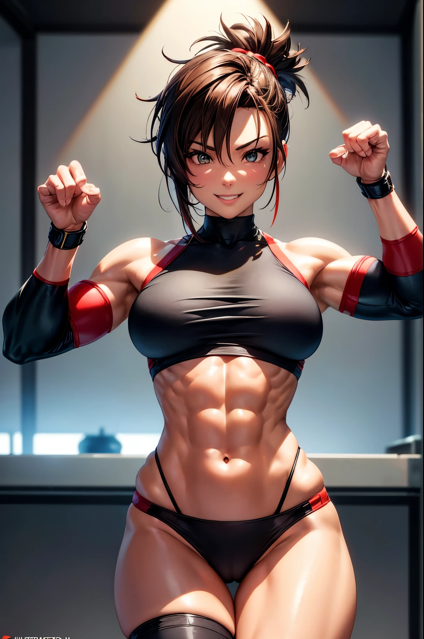 8k,Light brown mohawk hair,胸の大きなso beautifulなオランダ人の女性, Big and ample breasts,Big smile,so beautiful(Like the real thing)Black and red sporty outfit,Black and red sporty pants,　sexy,deviantart artstation cgscosiety, 3DレンダリングCharacter Art, Trending on Artstation 8k, Trending on artstation hd, Adventure Hyper Real Rendering, Perfect body with realistic shading, Photorealistic perfect body, Ultra-high resolution,Ultra-high resolution,Surreal,Fantasy art,Character Art,high quality,sexy,Strongly defined abdominal muscles,Muscular and slim body,Muscular and lean lower body,Rich colors, Backlight, Cinema Lighting, Film Grain, to be born, 50mm lens, Nikon D850,compensate,View your viewers,Lean and muscular lower body,Muscular Beauty,Bodybuilder,Makeup,Big smile,Uplifting,Top-down view,push ups,
