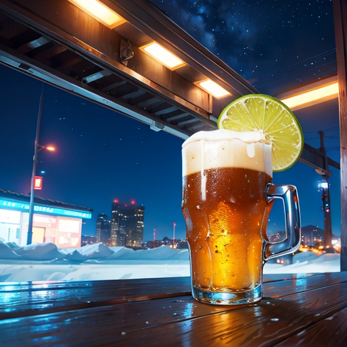 Beautiful night view and ice-cold beer