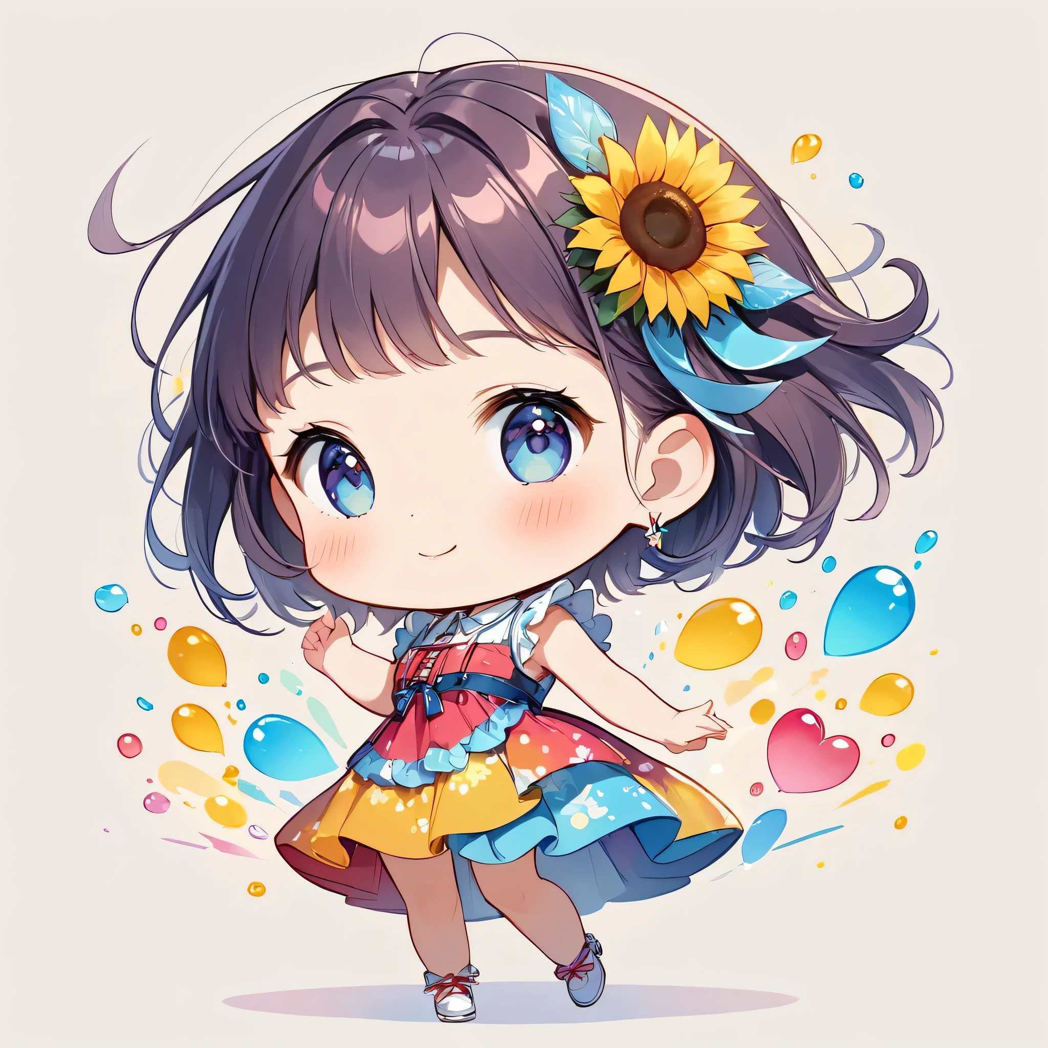 Momoko Sakura colorfull style, Simple Line Initialism,Abstract art,(((The most beautiful girl of all time))), (((chibi))), colorful hearts, funny design, (((happy dance))), (((Cute pillbug))), sunflower