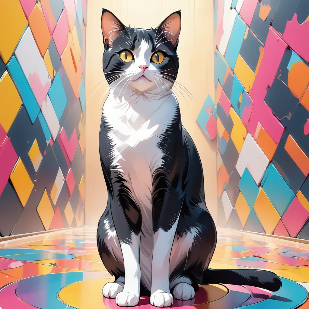 (masterpiece, best quality:1.2), pop art, a standing cat, Generated in SFW, ARW