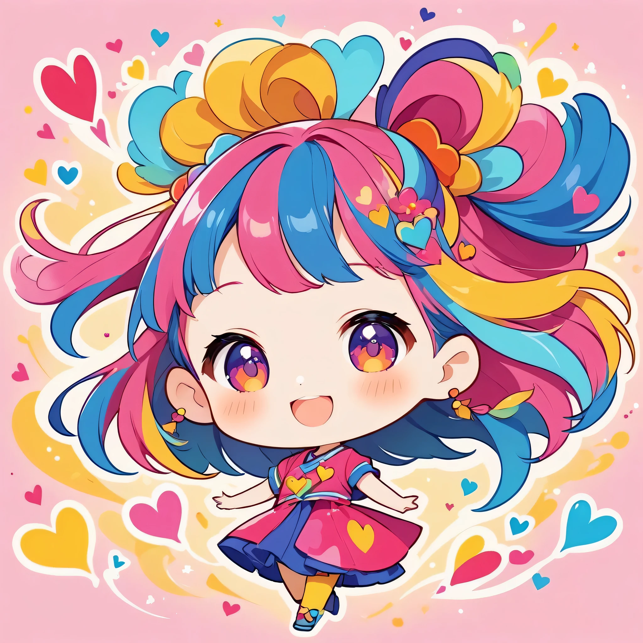 Momoko Sakura colorfull style, Simple Line Initialism,Abstract art,(((The most beautiful girl of all time))), (((chibi))), colorful hearts, funny design, (((happy dance))),