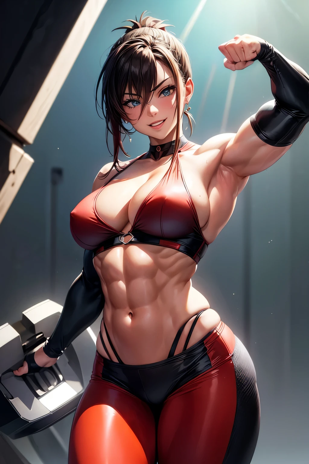 8k,Light brown mohawk hair,胸の大きなso beautifulなオランダ人の女性, Big and ample breasts,Big smile,so beautiful(Like the real thing)Black and red sporty outfit,Black and red sporty pants,　sexy,deviantart artstation cgscosiety, 3DレンダリングCharacter Art, Trending on Artstation 8k, Trending on artstation hd, Adventure Hyper Real Rendering, Perfect body with realistic shading, Photorealistic perfect body, Ultra-high resolution,Ultra-high resolution,Surreal,Fantasy art,Character Art,high quality,sexy,Strongly defined abdominal muscles,Muscular and slim body,Muscular and lean lower body,Rich colors, Backlight, Cinema Lighting, Film Grain, to be born, 50mm lens, Nikon D850,compensate,View your viewers,Lean and muscular lower body,Muscular Beauty,Bodybuilder,Makeup,Big smile,Uplifting,Top-down view,push ups,