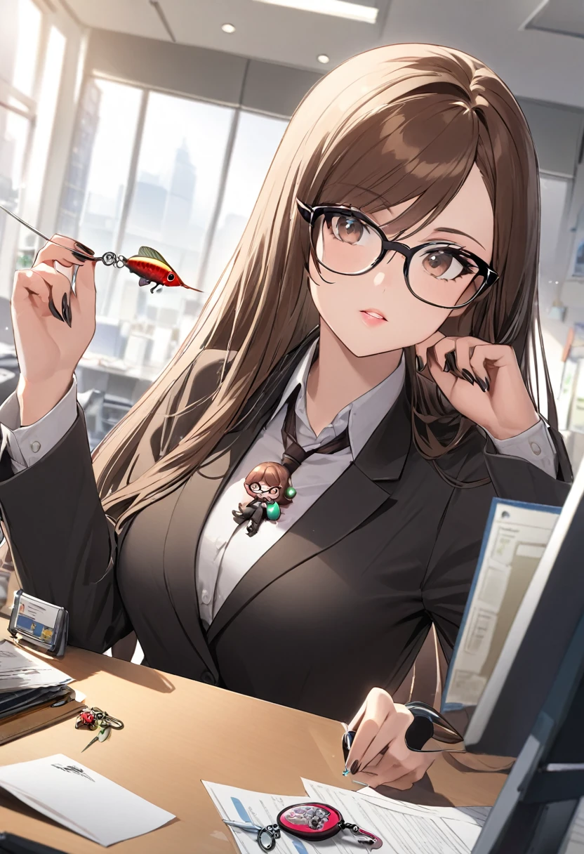 woman,cool,OL,Beauty,Long Hair,Brown Hair,Charm,lure,Working,Sharp,Black-rimmed glasses,nail,office