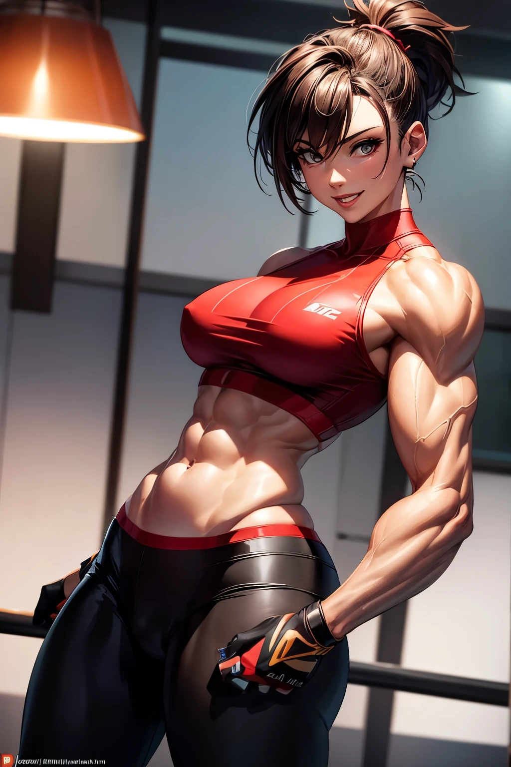 8k,Light brown mohawk hair,胸の大きなso beautifulなオランダ人の女性, Big and ample breasts,Big smile,so beautiful(Like the real thing)Black and red sporty outfit,Black and red sporty pants,　sexy,deviantart artstation cgscosiety, 3DレンダリングCharacter Art, Trending on Artstation 8k, Trending on artstation hd, Adventure Hyper Real Rendering, Perfect body with realistic shading, Photorealistic perfect body, Ultra-high resolution,Ultra-high resolution,Surreal,Fantasy art,Character Art,high quality,sexy,Strongly defined abdominal muscles,Muscular and slim body,Muscular and lean lower body,Rich colors, Backlight, Cinema Lighting, Film Grain, to be born, 50mm lens, Nikon D850,compensate,View your viewers,Lean and muscular lower body,Muscular Beauty,Bodybuilder,Makeup,Big smile,Uplifting,Top-down view,push ups,