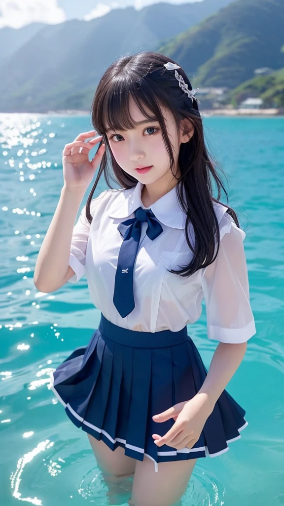 Cute Girls､high school girl､uniform､Idol､See-through､Ocean､Sandy Beach､Fluttering in the wind