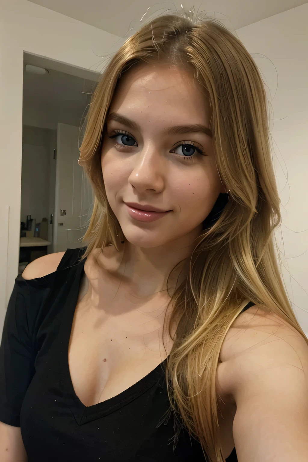 a selfie of a pretty young blonde woman, taken with iphone camera