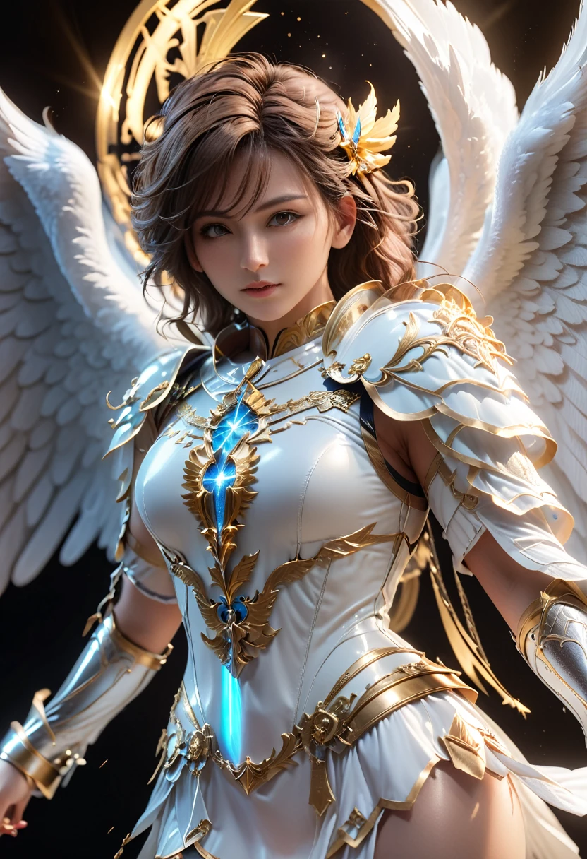 Archangel Michael、Four Archangels Last Out Peace,Highest quality,Ultra-detailed,High resolution,High resolution,4K,Portrait in 4K,8k,8kポートレート,unity 8k wallpaper,Highly detailed CG,Realistic,RAW Photos,Real person,Portrait of,Realistic,Glowing Skin,Detailed skin,((Top Quality)), ((Masterpiece)), (Details: 1.4), 3d, Thick voluminous hair, light particles, pure energy chaos antitech, HDR (High Dynamic Range), ray tracing, nvidia RTX, super resolution, Unreal 5, subsurface scattering, PBR Texturing, post-processing, anisotropic filtering, depth of field, maximum clarity and sharpness, multi-layer textures, Albedo and specular maps, surface shading, accurate simulation of light and material interaction, perfect proportions, Octane rendering, two-tone lighting, wide aperture, low ISO, white balance, trichotomy, 8k RAW,超Realisticな女性の肖像画,magic lights,32K resolution,Action pose, Realistic photos,Dynamic Lighting,Art Station,Volumetric lighting, Highly detailed face,Award,Shadow, Modesty,Beautiful long legs, showing thighs, Mastepiece, Cinematic Shadows, Synmatic Lighting, Realistic写真, Extremely detailed, Realistic写真, Raw photo,
