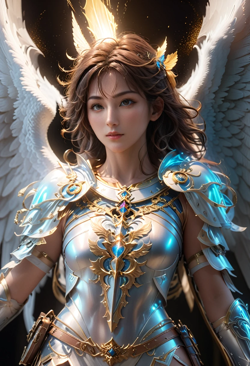 Archangel Michael、Four Archangels Last Out Peace,Highest quality,Ultra-detailed,High resolution,High resolution,4K,Portrait in 4K,8k,8kポートレート,unity 8k wallpaper,Highly detailed CG,Realistic,RAW Photos,Real person,Portrait of,Realistic,Glowing Skin,Detailed skin,((Top Quality)), ((Masterpiece)), (Details: 1.4), 3d, Thick voluminous hair, light particles, pure energy chaos antitech, HDR (High Dynamic Range), ray tracing, nvidia RTX, super resolution, Unreal 5, subsurface scattering, PBR Texturing, post-processing, anisotropic filtering, depth of field, maximum clarity and sharpness, multi-layer textures, Albedo and specular maps, surface shading, accurate simulation of light and material interaction, perfect proportions, Octane rendering, two-tone lighting, wide aperture, low ISO, white balance, trichotomy, 8k RAW,超Realisticな女性の肖像画,magic lights,32K resolution,Action pose, Realistic photos,Dynamic Lighting,Art Station,Volumetric lighting, Highly detailed face,Award,Shadow, Modesty,Beautiful long legs, showing thighs, Mastepiece, Cinematic Shadows, Synmatic Lighting, Realistic写真, Extremely detailed, Realistic写真, Raw photo,
