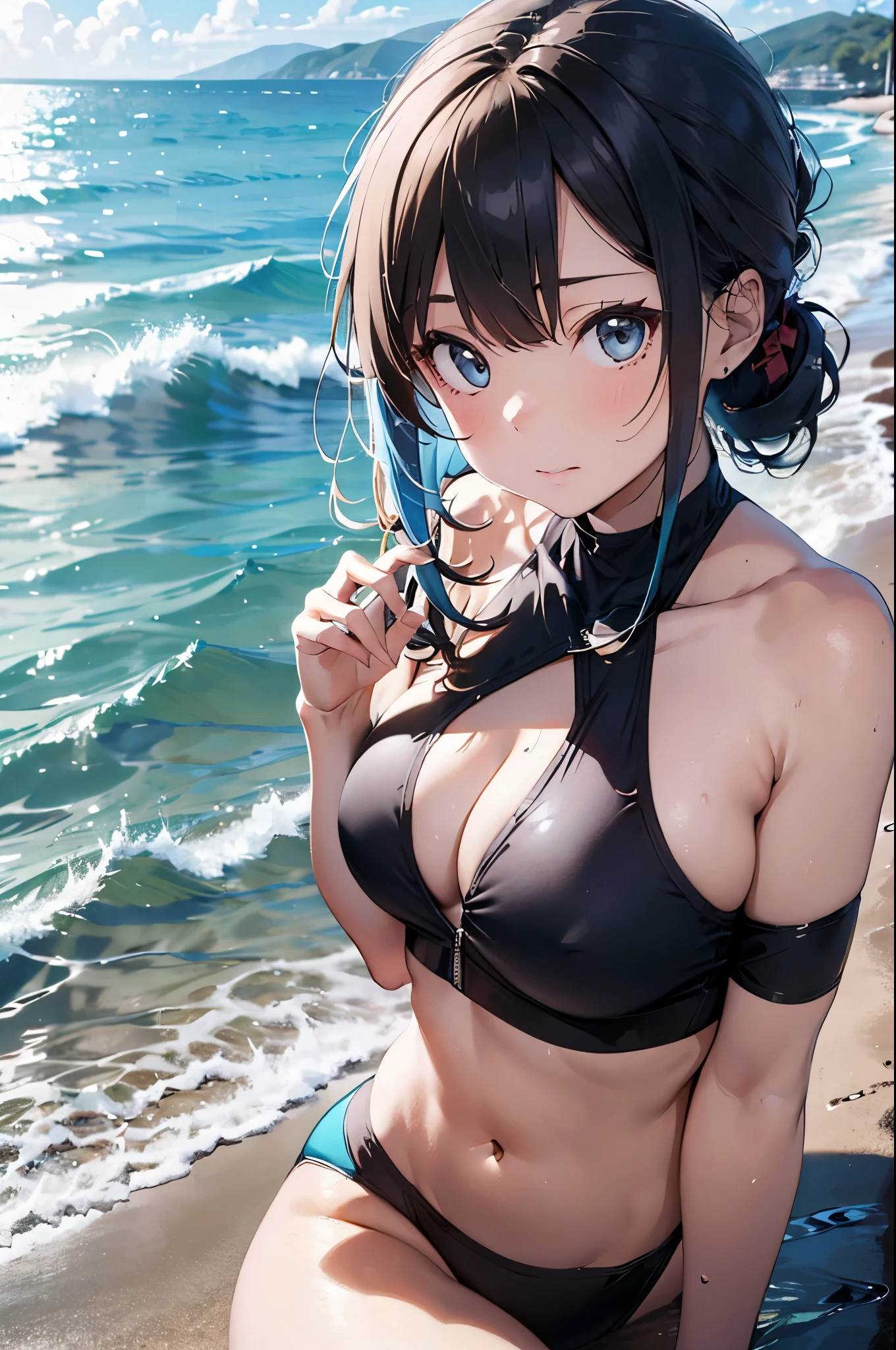 High resolution,topless、
One beautiful young woman,Light blue hair、ponytail、
(Soft Saturation:1.3), (Fair skin:1.2),
(ultra-Detailed Background, Detailed Background), Bokeh,
break'Portrait of a smiling girl.,
When viewed from the front, The composition is symmetrical,
Looking straight at you with serious eyes,
break Swimwear, White Bikini, Center of chest,
Outdoor, Sea surface, null, sunlight,Summer beach, Sandy Beach,
Strong light, Front lighting,
(:1.3), (Cowboy Shot:1.2),
Front brake angle,
View your audience,
Dynamic pose,
sitting on the beach
Seaweed、Seaweed、Seaweed、Seaweed、Seaweed、Seaweed、Seaweed、