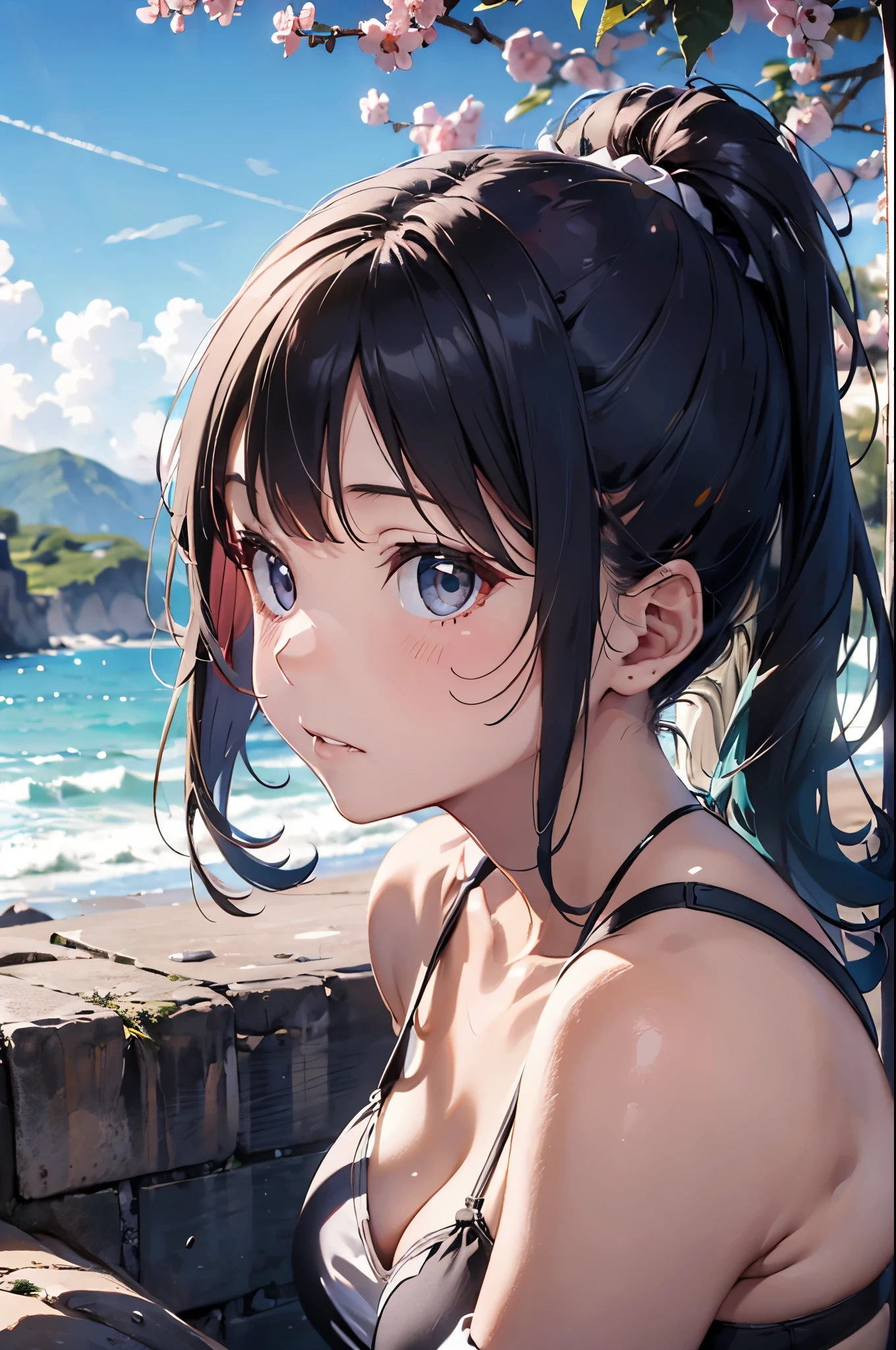 High resolution,topless、
One beautiful young woman,Light blue hair、ponytail、
(Soft Saturation:1.3), (Fair skin:1.2),
(ultra-Detailed Background, Detailed Background), Bokeh,
break&#39;Portrait of a smiling girl.,
When viewed from the front, The composition is symmetrical,
Looking straight at you with serious eyes,
break Swimwear, White Bikini, Center of chest, 
Outdoor, Sea surface, null, sunlight,Summer beach, Sandy Beach,
Strong light, Front lighting, 
(Teen:1.3), (Cowboy Shot:1.2),
Front brake angle,
View your audience,
Dynamic pose,
sitting on the beach

Seaweed、Seaweed、Seaweed、Seaweed、Seaweed、Seaweed、Seaweed、