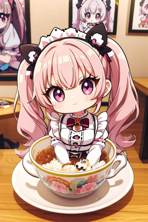 Highest quality,masterpiece,dogcafe,Girl clerk,Maid clothes,Pomeranian,Multiple small dogs,Anime Style,cute,Twin tail hair,