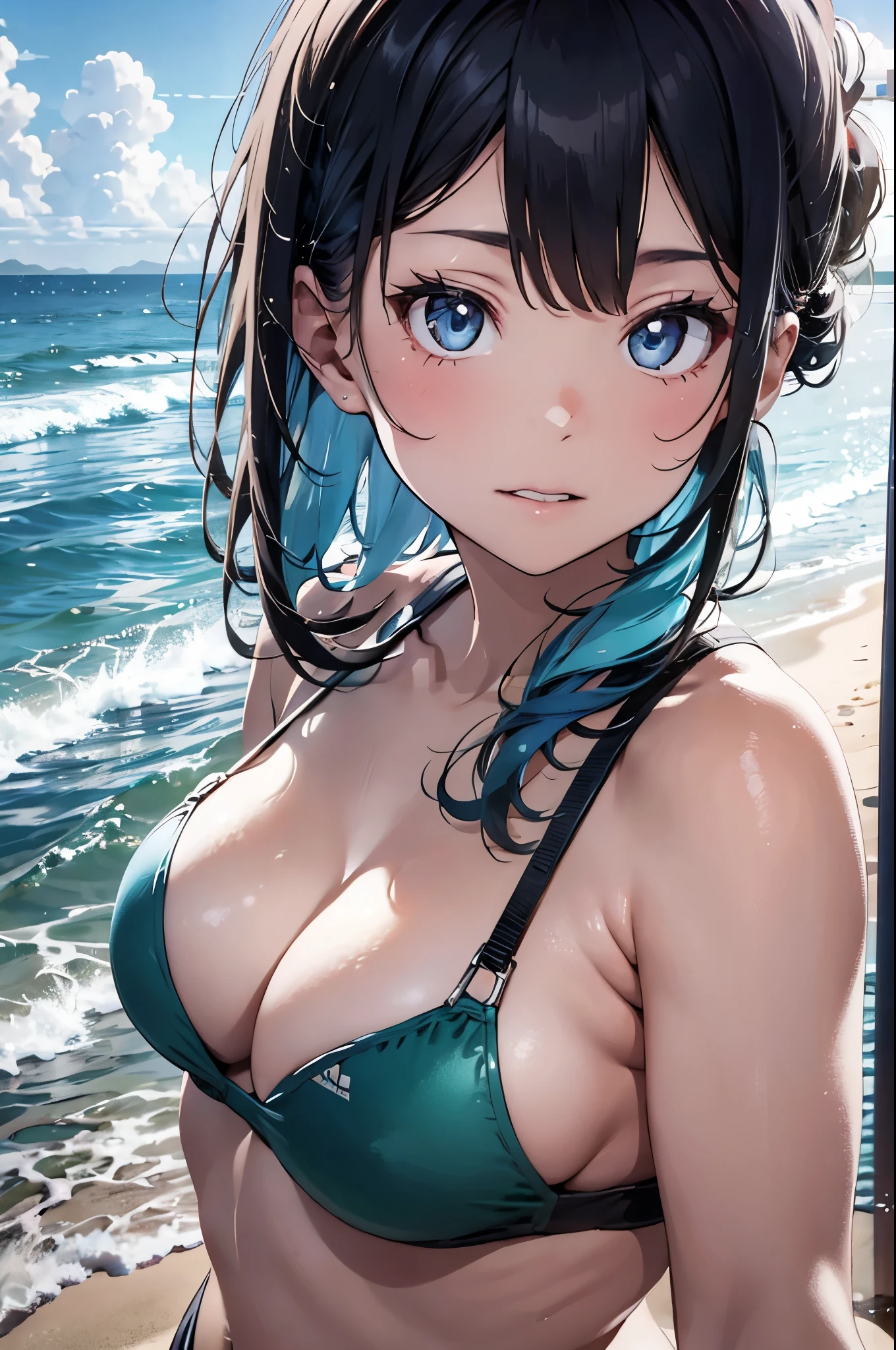 High resolution,topless、
One beautiful young woman,Light blue hair、ponytail、
(Soft Saturation:1.3), (Fair skin:1.2),
(ultra-Detailed Background, Detailed Background), Bokeh,
break'Portrait of a smiling girl.,
When viewed from the front, The composition is symmetrical,
Looking straight at you with serious eyes,
break Swimwear, White Bikini, Center of chest,
Outdoor, Sea surface, null, sunlight,Summer beach, Sandy Beach,
Strong light, Front lighting,
(:1.3), (Cowboy Shot:1.2),
Front brake angle,
View your audience,
Dynamic pose,
sitting on the beach
Seaweed、Seaweed、Seaweed、Seaweed、Seaweed、Seaweed、Seaweed、