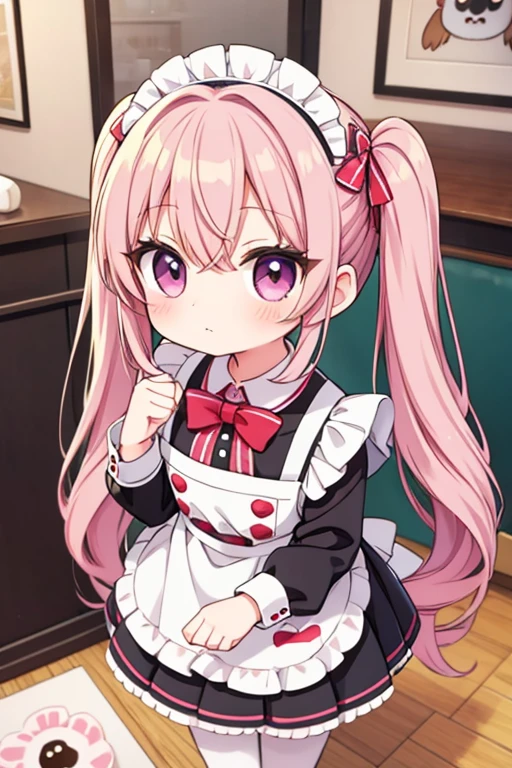 Highest quality,masterpiece,dogcafe,Girl clerk,Maid clothes,Pomeranian,Multiple small dogs,Anime Style,cute,Twin tail hair,