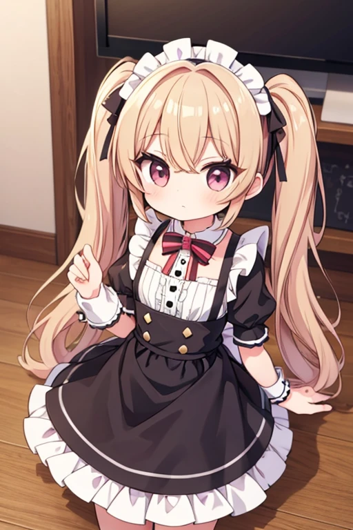 Highest quality,masterpiece,dogcafe,Girl clerk,Maid clothes,Pomeranian,Multiple small dogs,Anime Style,cute,Twin tail hair,