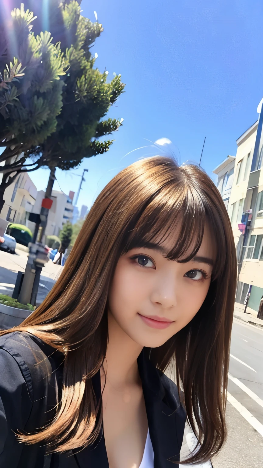 Sexy Big 、A cute 20-year-old girl with a sexy and cute look, beautiful and sexy face、A strong wind blows my hair in front of my face、With straight blonde hair、beautiful, Cute and sexy eyes hidden behind long bangs