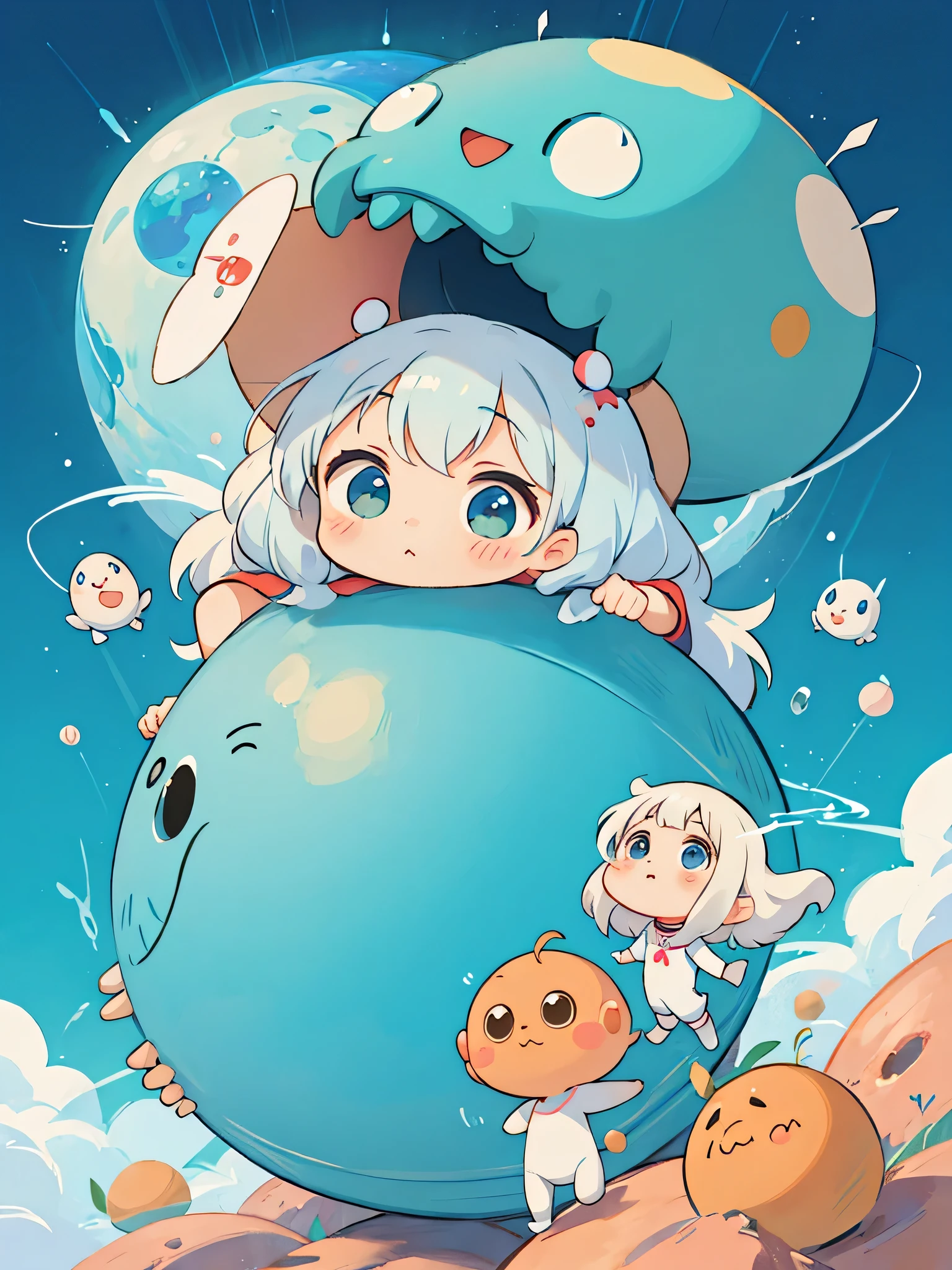 hayao miyazaki style, Kawaii Design, The most beautiful girl of all time、chibi, Cute humanoid alien、Mars exploration、fun, discussion