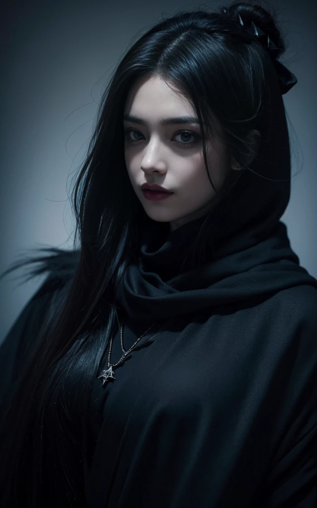 Close-up of a woman covered with a black scarf, dark fantasy style art, Fantasy Dark Art, dark fantasy style, Dark Fantasy Art,Royal sister face.Dark fantasy style of a twenty-year-old young woman, Mysterious Woman, mysterious girl, dark fantasy portrait, gothic fantasy art, Dark fantasy meets reality, Dark Fantasy Art style, Antique Royal Sisters,anime manga girl, Dark art style, Fashion Dark Witch,High Detail,Realistically,HD