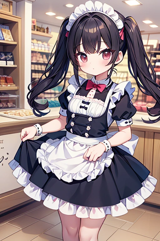 Highest quality,masterpiece,dogcafe,Girl clerk,Maid clothes,(Pomeranian,Multiple small dogs in the store1.3),Anime Style,cute,Twin tail hair,
