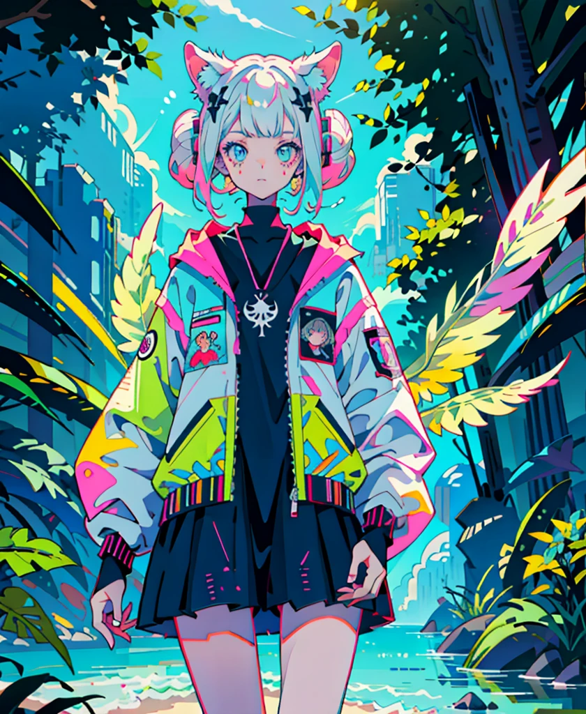 Anime Girls, Wild Spirit, Neon pastel colors, Double Buns, Ron Grove, Pagan Dress, scar, Stickers, nymph, nice, beautiful, Dancer, cute, Celtic, maniac, To the camera