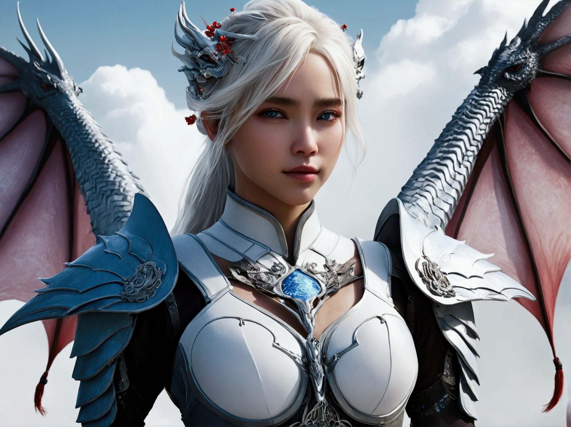Cirilla Fiona Ellen Rhiannon,Excellent image quality,Outstanding details,Ultra-high resolution,(Honesty:1.4), Prioritize details,close up,Ride a Dragon,High-tech robot dragon knight,He has a gentle and beautiful face,((Blue and white flying cyborg:1.8)),Enhancer,Lure,futuristic city,snow,official,The beauty of machinery,Virtual Engine 5,Perfect details,Octane Rendering,Ultra HD,Excellent image quality,Outstanding details,Ultra-high resolution,(Honesty:1.4), Prioritize details,close up,Ride a Dragon,High-tech Dragon Rider,He has a gentle and beautiful face,((Blue and white flying cyborg:1.8)),Enhancer,Lure,futuristic city,snow,official,The beauty of machinery,Virtual Engine 5,Perfect details,Octane Rendering,Ultra HD,Dynamic Lighting,Art Station,poster,Plenty of lighting,Very detailed faces,4k wallpaper,He has a gentle and beautiful face,Flowing long hair,Ponytail,Tassel Hair Accessories,Dynamic perspective,White Hanfu,White yarn flying,Red belt,Sexy,The tradition of Chinese ink painting,Shrouded in clouds,Cherry blossoms,Foggy atmosphere,Ride the white dragon,White Dragon Horn,Dynamic perspective,light