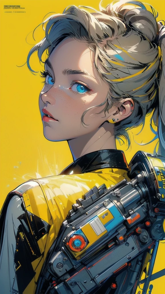 (((masterpiece, highest quality))),(((solo:1.2))),(((1girl:1.2))),32k wallpaper, very detailed, poster, vintage science fiction,(((((geometric cinematic movie poster))))), ((bauhaus)),(shape),(((abstract))),(mid century modern),movie poster,(((((portfolio))))),(((((Close-up))))),(((((bust up))))),((((more various angle)))),((((highlight)))),((((heterochromia)))),(((complete. detailed face))),((((Extremely talented)))),(((((most complecated futristic machine))))),(Colorful color scheme),(((detailed unlimited mechanic complete Equipment))),(((Absolutely Bright yellow background))),(((Matte texture background))),(((Side angle)))