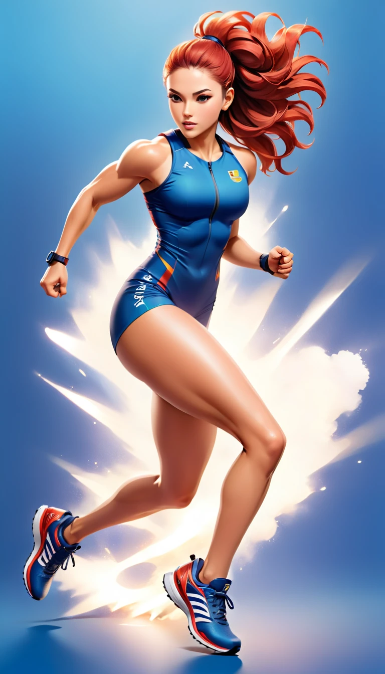 a  sports shot of a para Olympic game participant runner, (one of her legs) is mechanical prosthetic leg, a woman sports athlete, ((full body shot: 1.5)), ((anatomically correct: 1.5)) (ultra detailed face: 1.2), dynamic hair style, dynamic hair color, dynamic skin complexion, wearing track suit, sports shoes, running in the Olympics, she has (one mechanical leg), vibrant, Ultra-high resolution, High Contrast, (masterpiece:1.5), highest quality, Best aesthetics), best details, best quality, highres, 16k, [ultra detailed], masterpiece, best quality, (extremely detailed) RAW, photograph Cinematic Hollywood Film