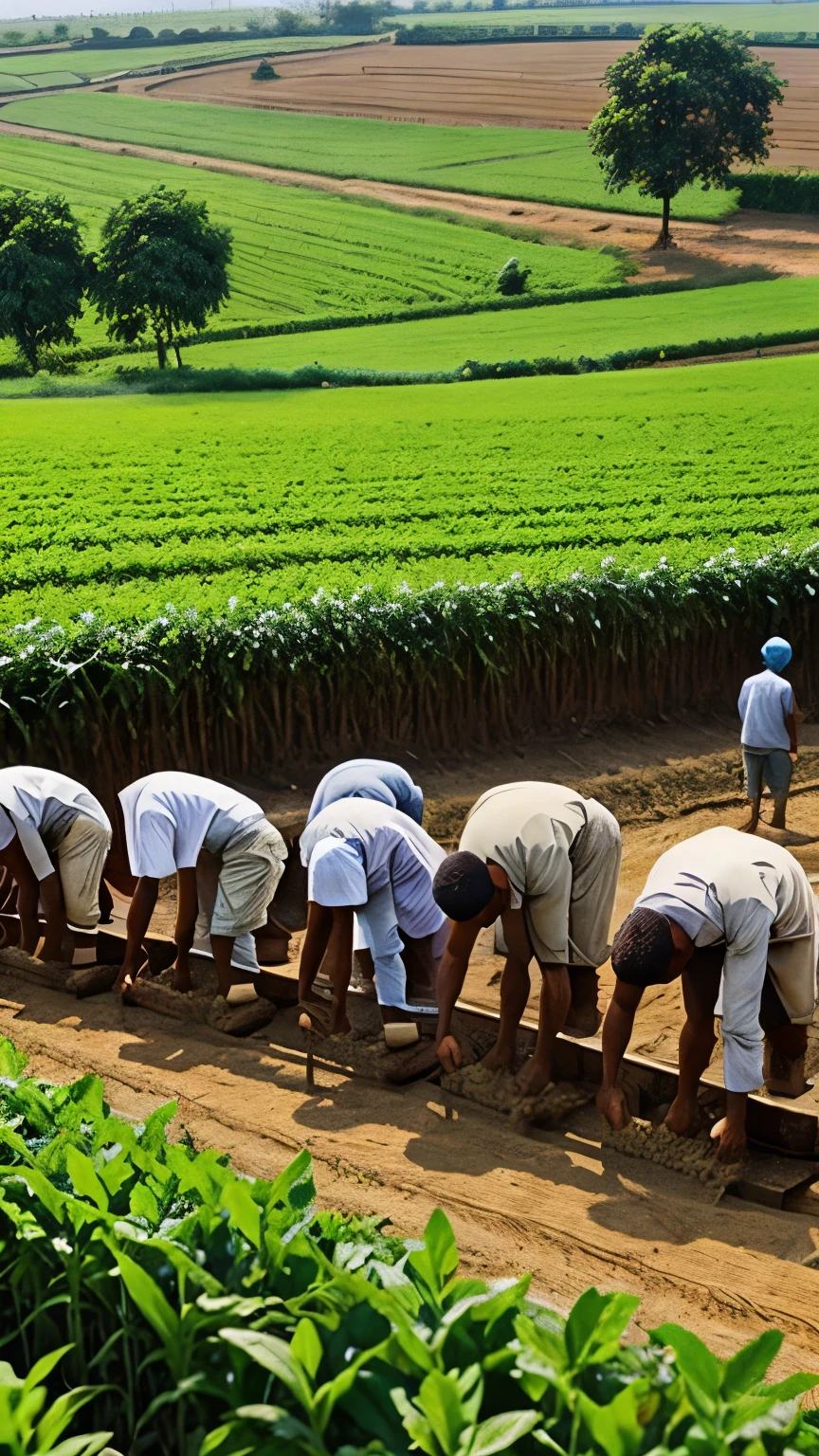 A farmer called the five people of his village to his field।cartoon image 