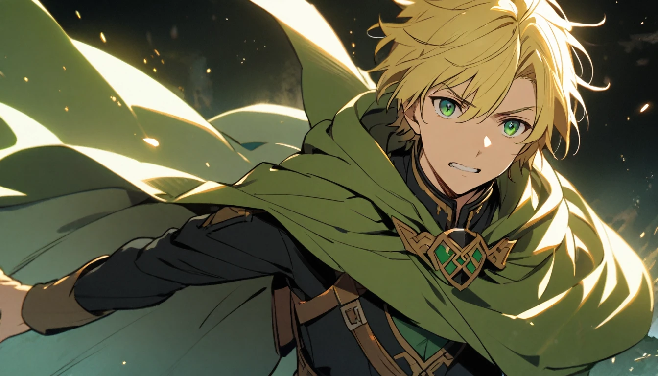 Boy with blonde hair, Green Eyes,  with cape 