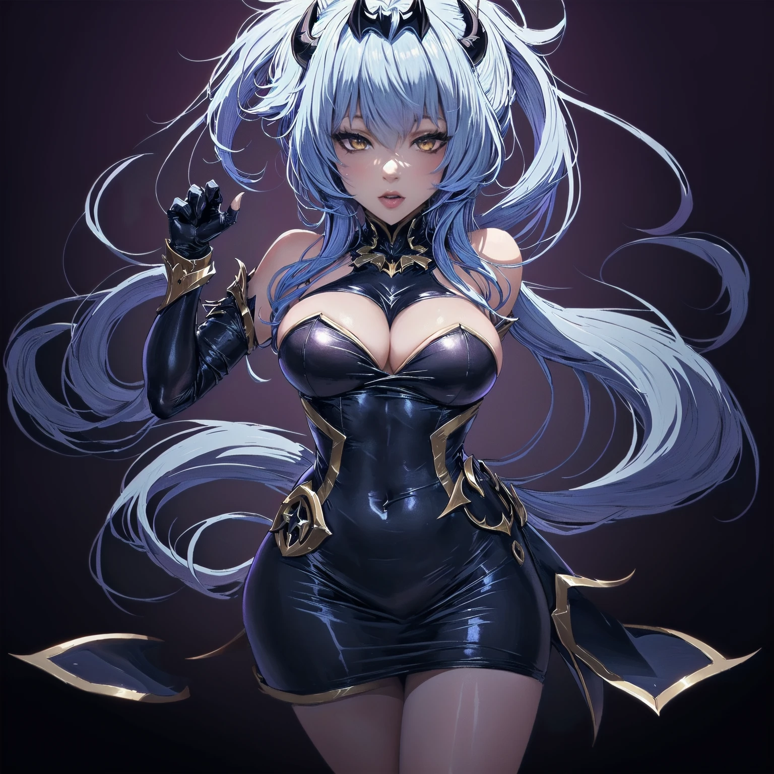 anime - female character illustration on purple background, High Definition Commission, OK commission, ominous pose, cel - shaded art style, monster girl, succubus in tight short dress, Anygirl Batman, beautiful succubus, succubus, A demoness, Darksynth character portrait, Official character art, villainess, dark demon dancer