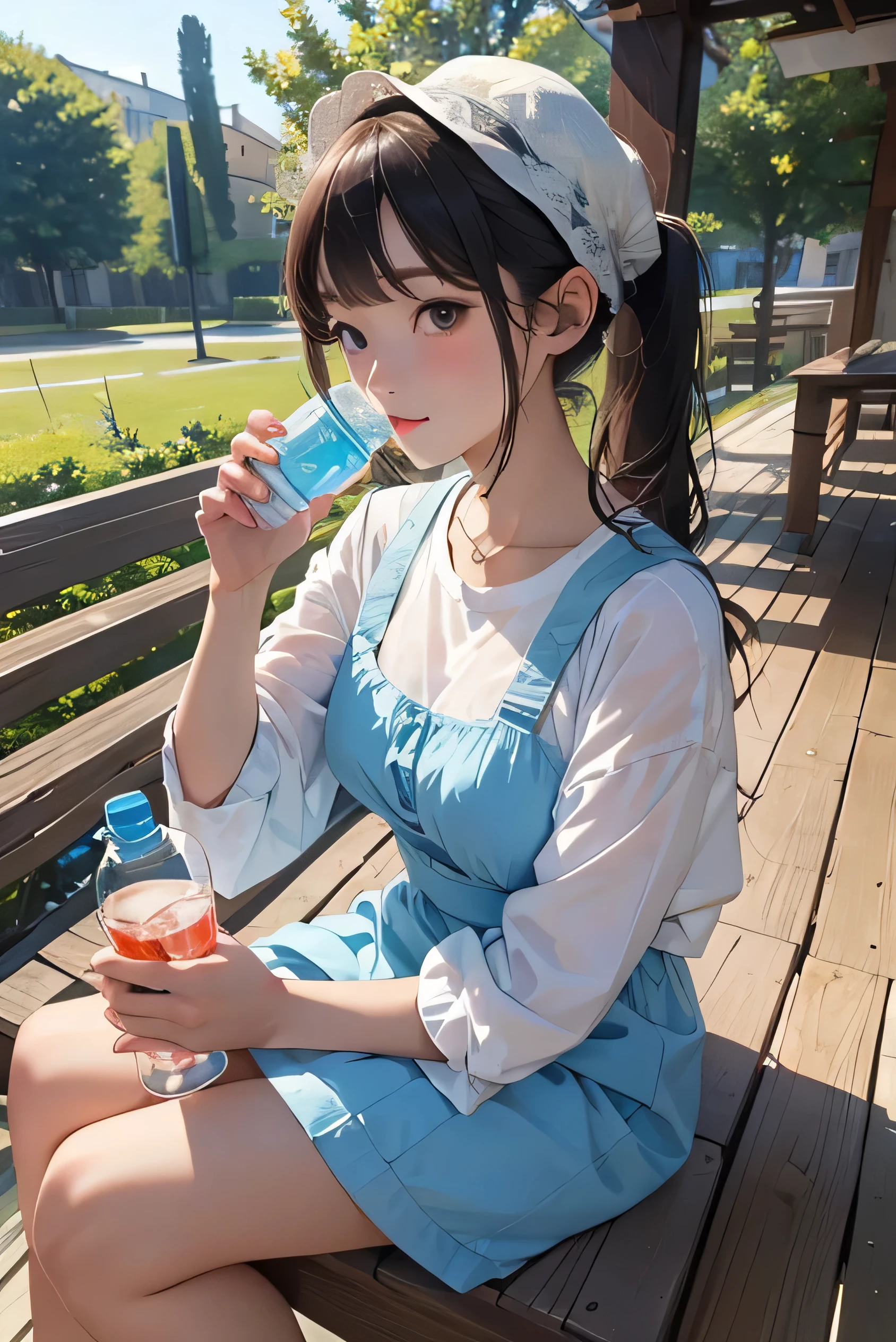 high quality、masterpiece、High sensitivity、One Woman、Drink water、PET bottles、small 