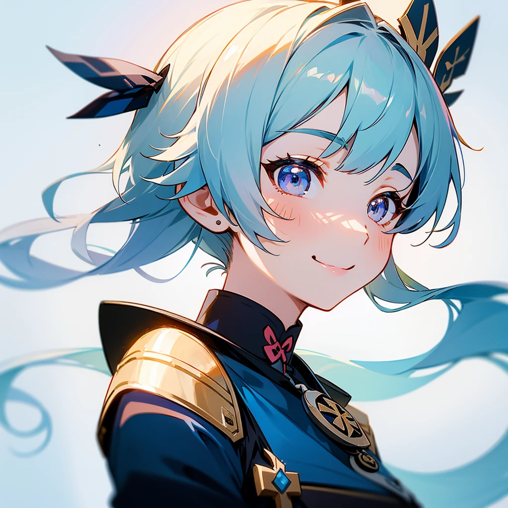 Kamisato Ayaka from Genshin Impact, close-up, cute, happy, smiling, detailed face, detailed hair, icon, profile picture