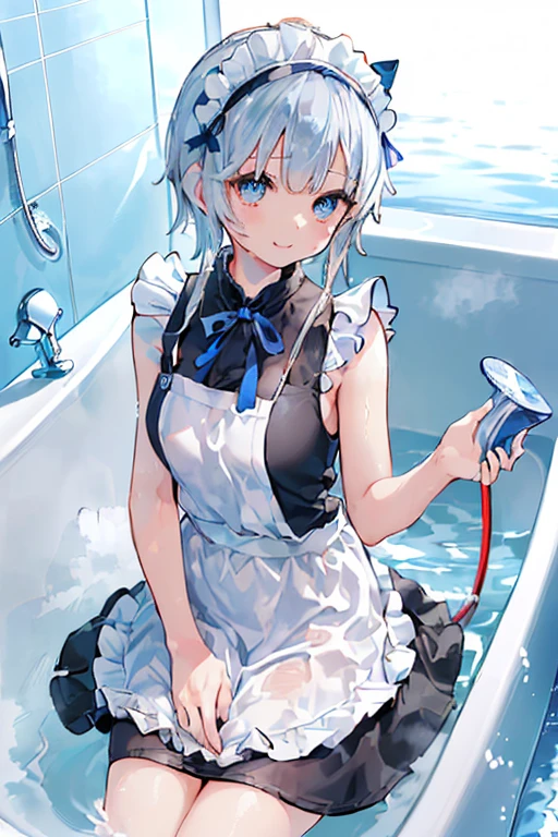 (Ultra high quality:1.4), (Highest quality:1.4), (Attention to detail:1.4), (Ultra-high resolution:1.4), (Detailed face:1.4), (Perfect Face:1,4), (Beautiful Eyes:1,6), (Detailed eyes:1.4), (Maid clothes, White apron, Headband, Black Dress, Blue ribbon, Maid clothes, Classic, Long:1.4), (白と黒のMaid clothes), (Blonde, Blue Eyes, Cat ear), cute, The best smile, (全身にWater Drop:1.2), (Swimming in clothes, bath, Bathroom, Longのバスタブ:1.4), (relax, Sit back), Sit back and relax, looks comfortable, 
(Water Drop:1.2), Soaking wet, ((Entering the bath with clothes on:1.6), (つま先から胸までSubmersion:1.6), (Plenty of hot water, Submersion),  