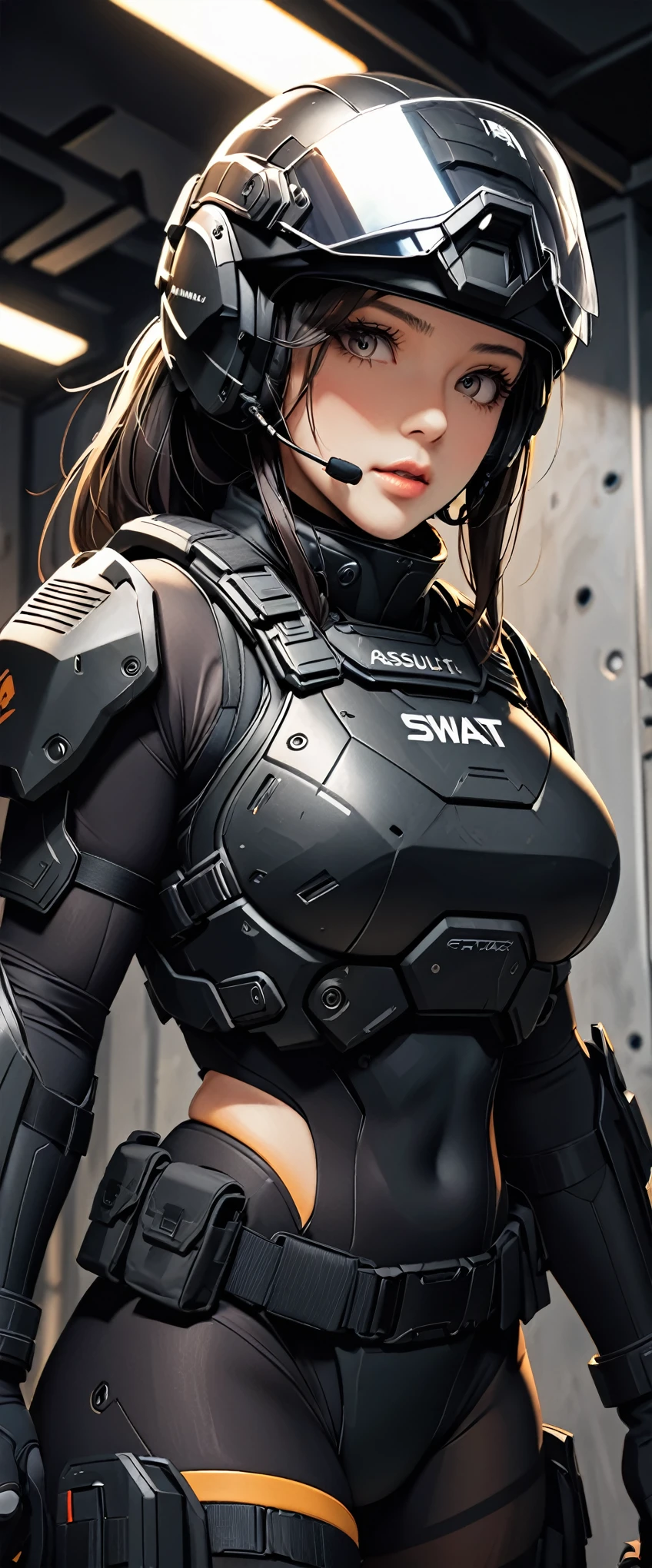 (masterpiece:1.2,Highest quality,Highest quality,Very detailed:1.2),8k,wallpaper,(Several women:1.6),(Futuristic female SWAT team:1.6),(Assault on a criminal hideout:1.6),(Extremely form fitting black tactical body armor),(Tactical Headset),(Tactical Gloves),(Tactical Helmet),BREAK(Severe),(ponytail),(Black Hair),(Beautiful Face),(Beautiful Eyes),(Beautiful Eyes),(Very detailedな顔),(Very detailedな女性の手),(Muscular),(sexy),(Big Breasts),(Thick thighs),(Beautiful body),(The background is a criminal hideout:1.6),(cyber punk:1.6),(((Hand,detailed,perfect,perfection,hands))),(Beautiful female hands),(Accurate hand drawing),(dynamic:1.6),(action shot:1.6),(dynamicなアングル),BREAK(Cinema Lighting,Written boundary depth,Wide Light,Low contrast,Backlight,Sharp focus)