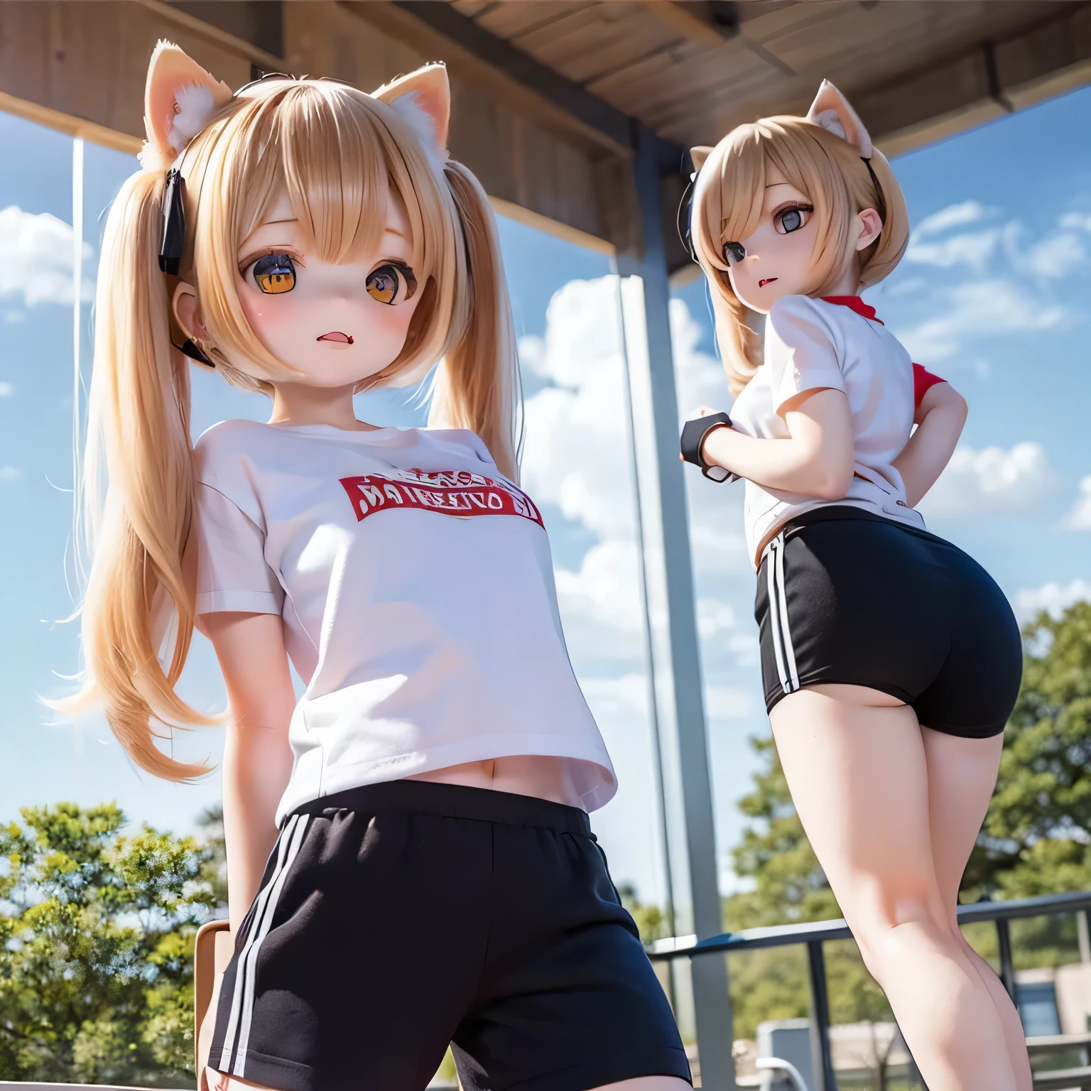 Shiba Inu girl rural scenery、Playing in gym clothes