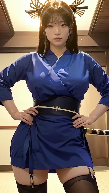 a close up of a woman in a blue dress with a sword, misato katsuragi, hinata hyuga, inspired by Baiōken Eishun, she is holding a katana sword, inspired by Kusumi Morikage, inspired by Koryusai Isoda, inspired by Kanō Hōgai, kunoichi