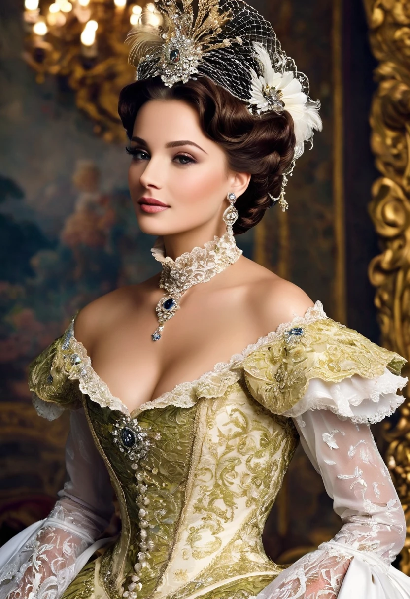 8k,highres,absurdres,masterpiece,best quality,original,extremely detailed CG,extremely detailed wallpaper,perfect lighting,There is a beautiful woman, loira de olhos azuis, (em um vestido branco), (Terno estilo Victoria), 1 8 7 0 s Seasonal clothing, roupas vitorianas, victory, Vestido vitoriano, 1 8 8 0 s estilo, em aristocrata vitoriano, usando roupas vitorianas, Intrincado vestido vitoriano, victorian inspired clothing, com roupas vitorianas, wearing clothes from the 1860s