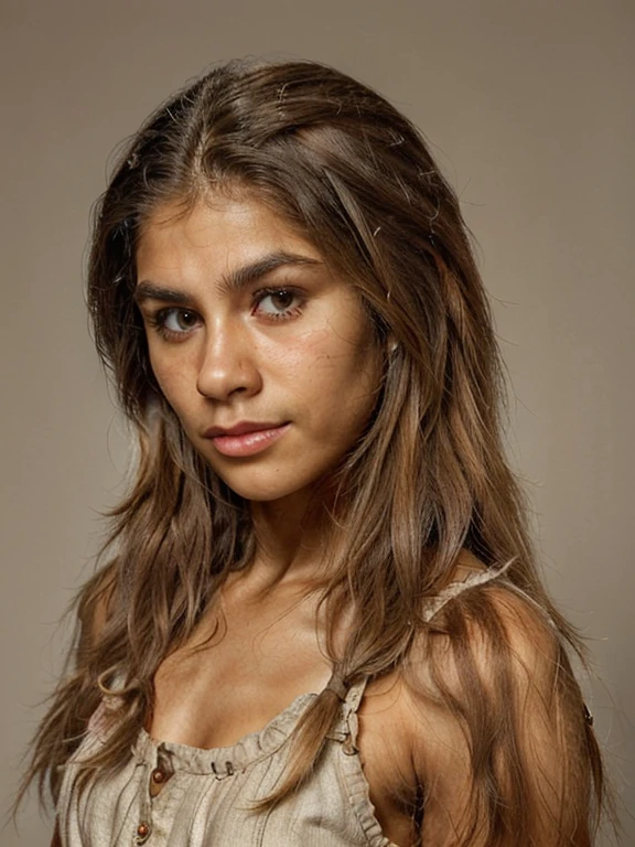 Young pretty cute teenage girl 12 years old with rudimentary hair growth on all skin((hypertrichosis)); Homo erectus; (((русская юная ДЕВОЧКА 12 лет с hypertrichosisом))), (whole body покрыто короткой коричневой шерстью:1.3), facial hair, Body hair, thick eyebrows, deep-set realistic expressive brown eyes, wide flat nose, extremely shaggy thick straight long brown hair on the head, slight hair growth throughout the body like a monkey, proportionate, developed physique, beautiful face covered with short hair, flat chest, Teenage Physique); whole body, neutral background, ((dressed in a linen sundress)), bare feet, Standing pose, (((Neanderthal girl))), beautiful young furry face, Fairly proportionate build for a 12 year old boy, rudimentary hair growth of the skin((hypertrichosis))