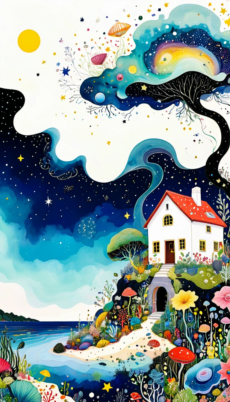 Bud Cottage,microorganism、plant、Marine life、Eye、Starry Sky,Stitching together an abstract painting,Describing the inner world of autistic people,Sense of space,White Space,interesting,Innocence,Psychedelic Art