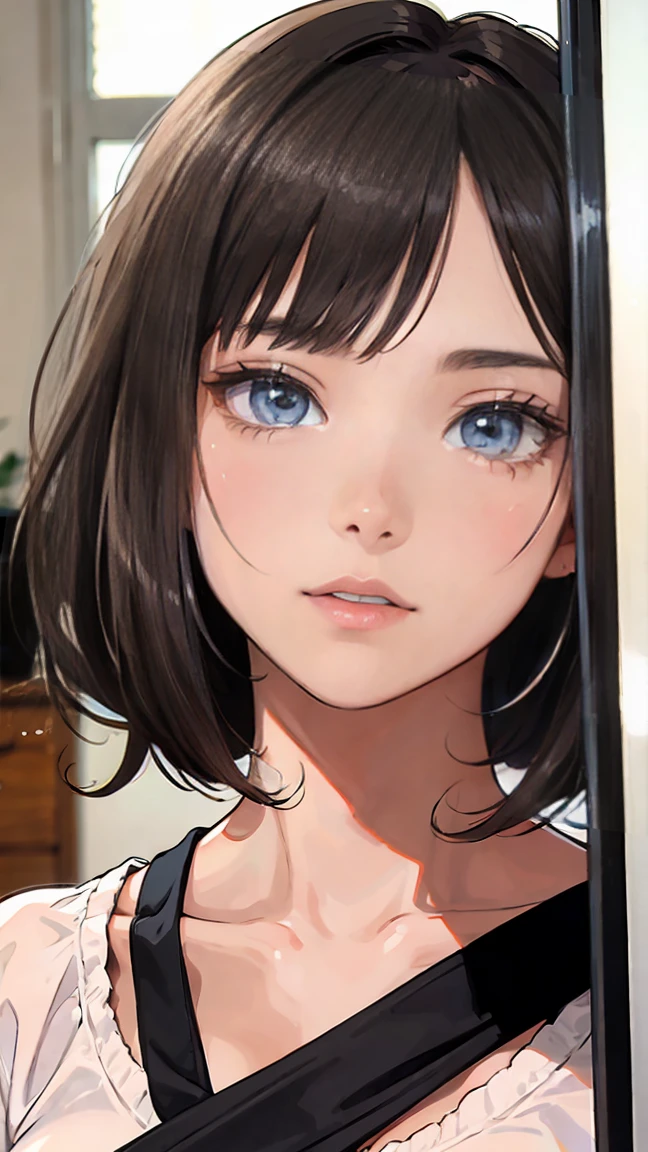 ((highest quality)), ((masterpiece)),High resolution (High Dynamic Range),Ray tracing, Super Resolution, (((anime screencap, black outline, Written boundary depth , written soft outline))), blur, bokeh, Maximum clarity and sharpness,Multilayer Texture,surface shading,Accurate simulation of light-matter interactions,Perfect Proportions,Two-tone lighting, White balance,8K, limit only one woman, BREAK beautiful hair, Beautiful Face, Beautiful and beautiful eyes, Beautiful body, Beautiful breasts, Beautiful thighs, Beautiful feet, Beautiful fingers, (Beautiful views) , breast enlarged, large breast, perky tits, (blush, 20 years, seductive adult woman , anime gyaru , Narrow eyes) , streaked hair, hair intakes, colored inner hair, BREAK (light green,white,light pink, spring-color-outfit:1.3), nail art BREAK (((portrait, close up, cowboy shot, looking at viewer, \(face waiting for kiss\):1.3))), BREAK (sitting, a girl Applying Lipstick In front of vanity table Mirror:1.3, natural make),