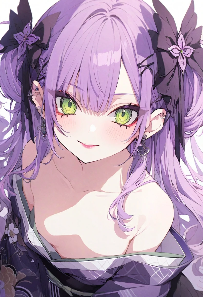 (muste piece), (best quality), (score_9, score_8_up, score_7_up), very detailed eyes, expressive eyes, perfect face, very detailed face, highly detailed face, beautiful girl, 8K, beautiful girl, white background, delicate and beautiful face and eyes, dark intense shadow,
1 girl, vtuber style, cool girl, hololive, vtuber, Tokoyami Towa, purple hair, green eyes, kimono, red lips, kimono with flower pattern, super high quality, super fine detail, super fine kimono pattern, small chest, clavicle, (full body), standing,