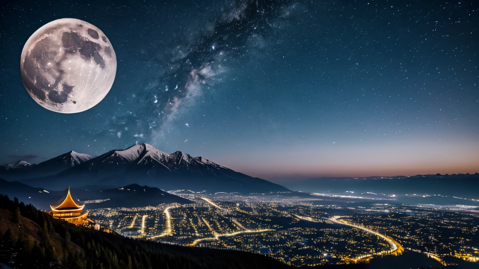 Highest quality、Moon and Mountain、Beautiful night view、nature