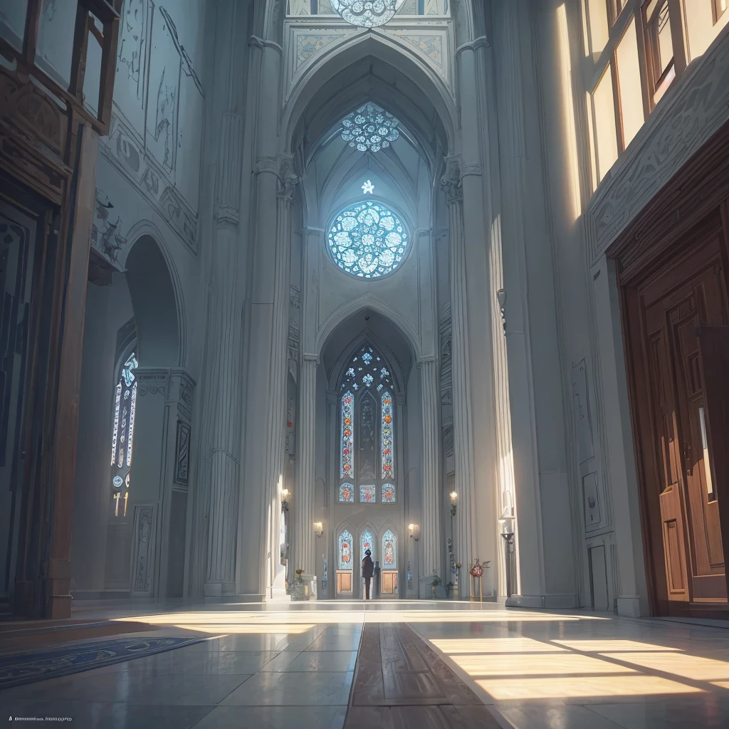 Al Masjid in University (blue, white, yellow) ( A place to greet, A place to home ), Light Shine hands unity, highly detailed, atmospheric lightning rays, islam