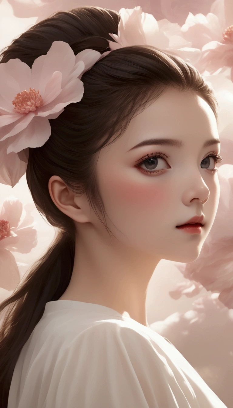 Full body portrait；Beautiful dance photography；A little girl，Solitary；A dancing little girl；[Black Eyeball，confidence，High and cold，happy]；[Long skirt elegant style，Long sleeve；Set，Light pink and white gradient，Traditional style，The skirt has no pattern，The hem of the long skirt is like petals covering the background,Petal pattern，The background is petals and skirt,]；[Chinese dance]，[[[Full body panorama 1.1]]]，front；Long hair in the wind,advanced sense,Fashion, Still photography, Loop video, Fascinating movement, captivating visuals, Seamless integration, Compelling storytelling, Vortex phenomenon, Angled form, Dynamic Movement, Bold Geometric Shapes, Fragment shape, sharp contrast, Influence of modernism, nature, , modern Art, Astonishing, Unreal Background, Art from (Alessio Albi:1.1), Soft lighting, happy emotion,(close up, Face Focus), (Fractal Art) Extremely detailed,The most beautiful form of chaos, elegant； Simple style；Minimalism。Panoramic photography；Depth of Field, Extraordinary details, masterpiece, high quality, 4K，cinematic lighting, motion blur, depth of field, sparkle, ray tracing, reflection light, anatomically correct, uhd, textured skin, best quality, super detail, highres, high details, accurate, high quality, award winning。
