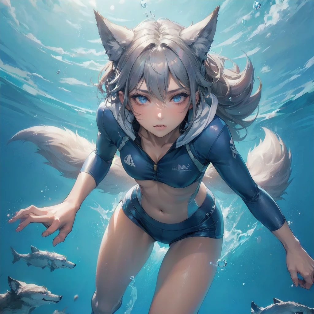  masterpiece, (textured skin), best quality, gorgeous beautiful, (a beautiful girl,wolf ears,wolf tail),detailed clothes,large breasts,narrow waist,, (beautiful face), cinematic lighting, (fantasy anime art ),