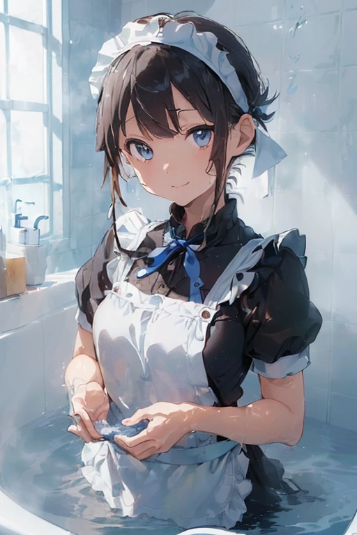 (Ultra high quality:1.6), (Highest quality:1.4), (Attention to detail:1.4), (Ultra-high resolution:1.6), (Detailed face:1.4), (Perfect Face:1,4), (Beautiful Eyes:1,6), (Detailed eyes:1.4), (Maid clothes, White apron, Headband, Black Dress, Blue ribbon, Maid clothes, Classic, Long:1.4), (白と黒のMaid clothes), (Blonde, Blue Eyes, Cat ear), cute, The best smile, (全身にWater Drop:1.2), (Swimming in clothes, bath, Bathroom, Longのバスタブ:1.4), (relax, Sit back), Sit back and relax, looks comfortable, 
(Water Drop:1.2), Soaking wet, ((Entering the bath with clothes on:1.6), (つま先から胸までSubmersion:1.6), (Plenty of hot water, Submersion),  Offer your hand, 