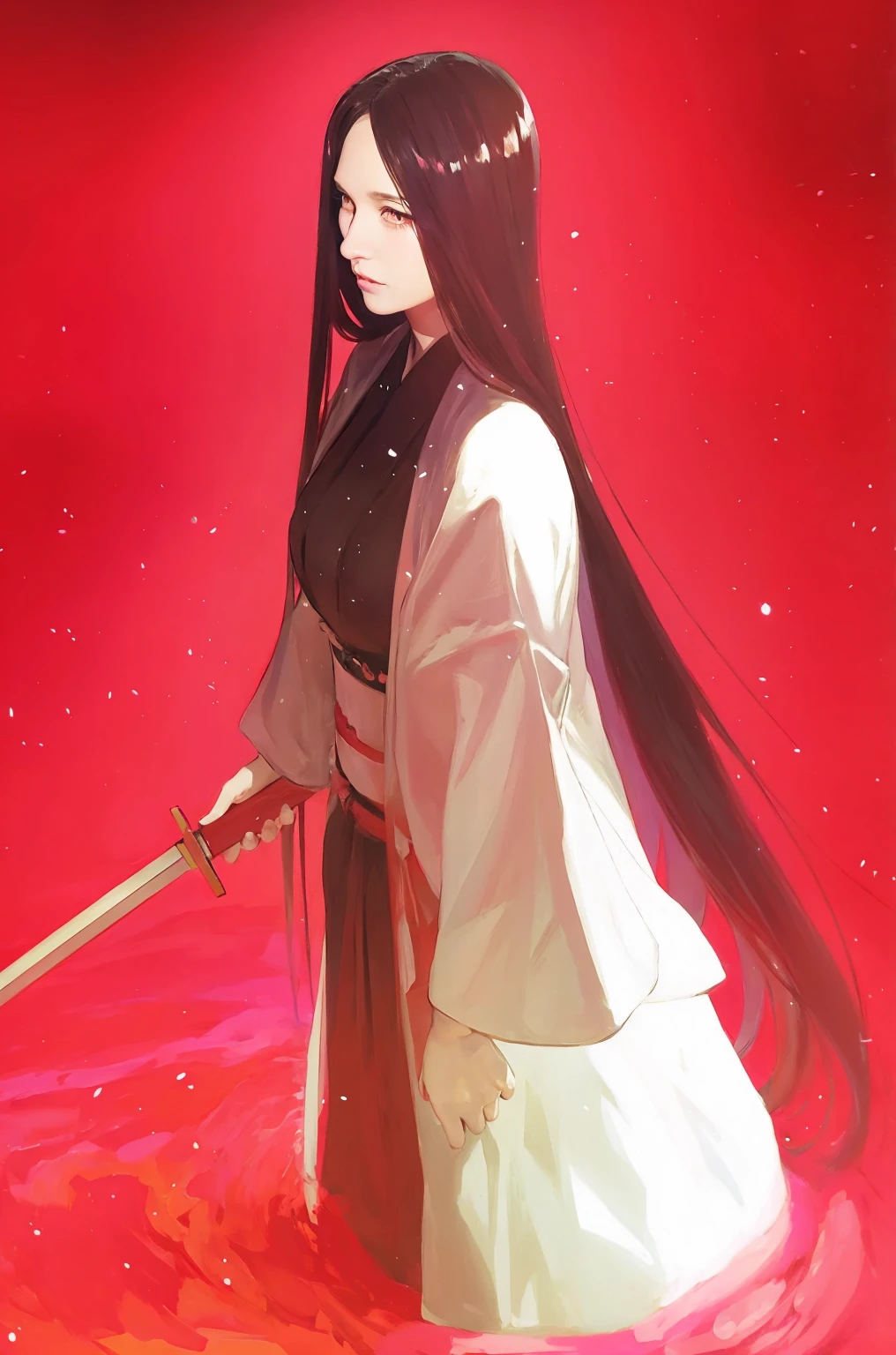 Holding a glowing red lightsaber
